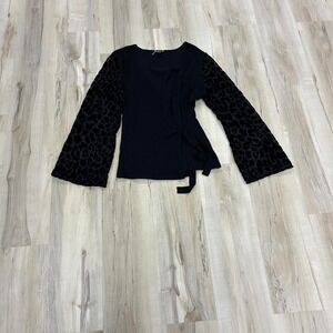 INC International Concepts Black Leopard design sheer Sleeve Blouse